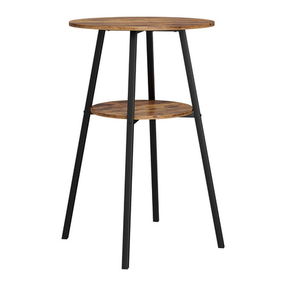 Industrial Wooden Bar Table with 2 - Tier Organiser 95cm Rustic Brown - Barstool Express