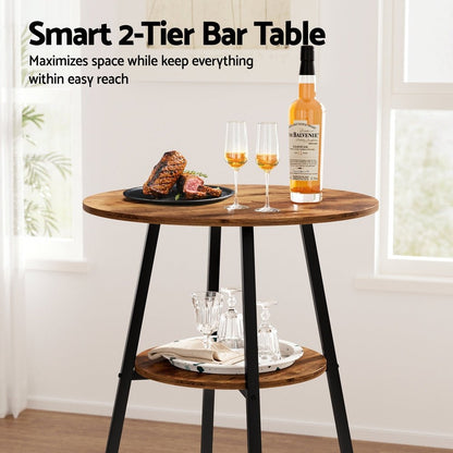 Industrial Wooden Bar Table with 2 - Tier Organiser 95cm Rustic Brown - Barstool Express
