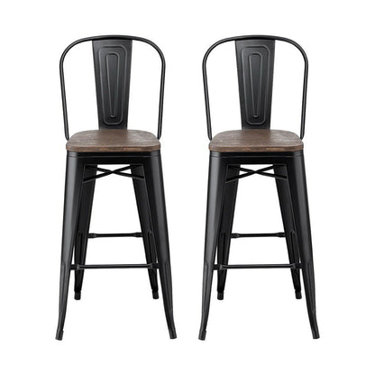 Ivan Industrial Metal Bar Stools 76cm Black & Walnut Wood (Set of 2) - Barstool Express