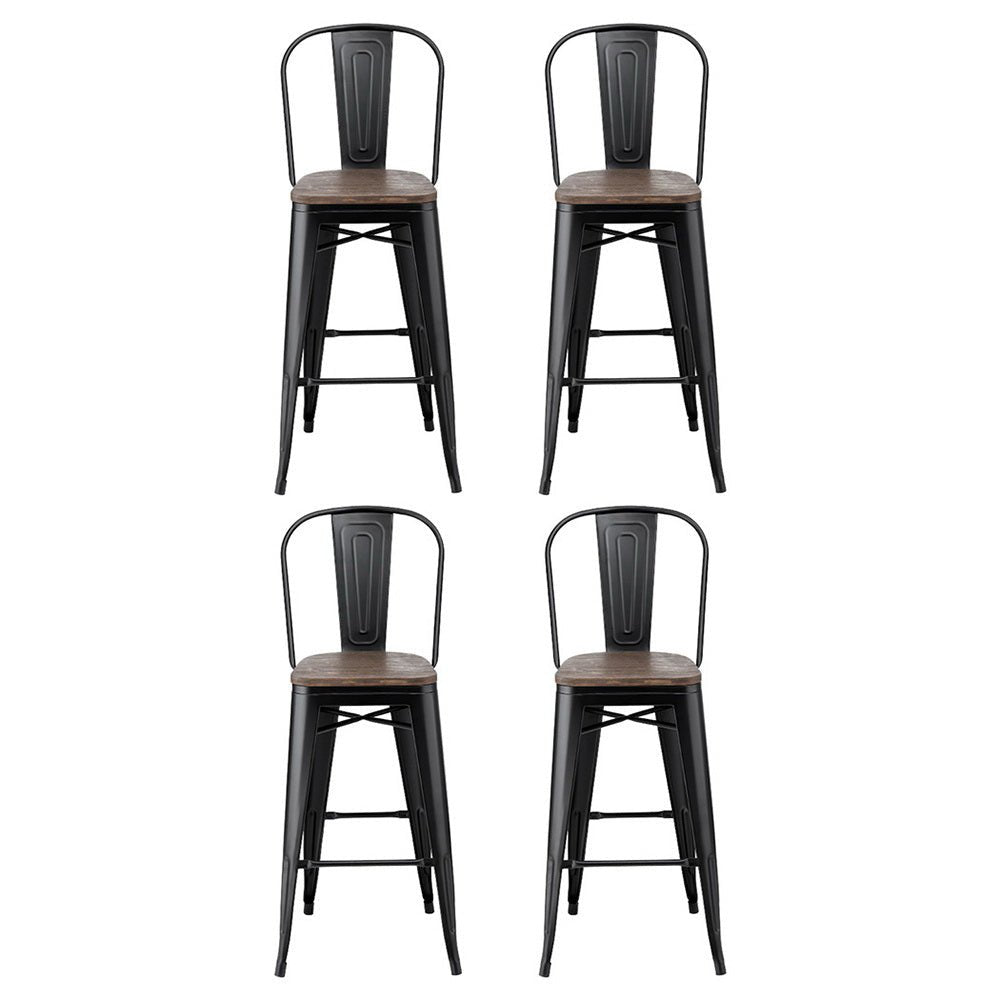 Ivan Industrial Metal Bar Stools 76cm Black & Walnut Wood (Set of 4) - Barstool Express