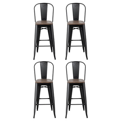 Ivan Industrial Metal Bar Stools 76cm Black & Walnut Wood (Set of 4) - Barstool Express