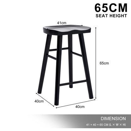 Black bar stool with dimensions labeled on a white background