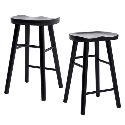 Two black bar stools on a white background