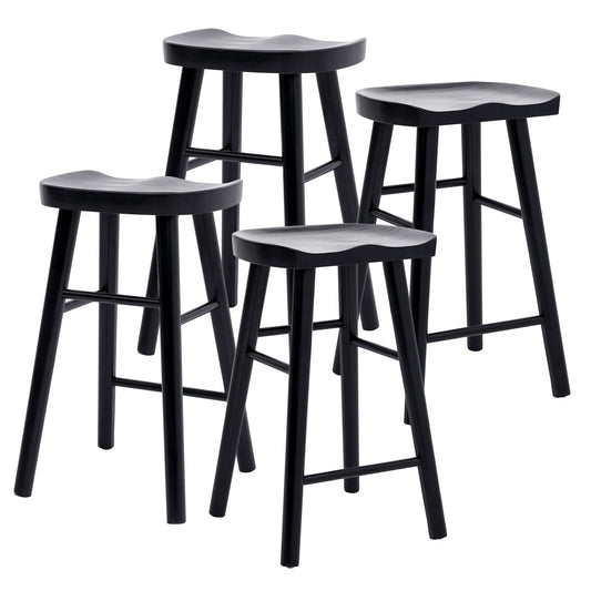 Ivor Wooden Bar Stool Dining Chair Pine Wood 65cm Black (Set of 4) - Barstool Express