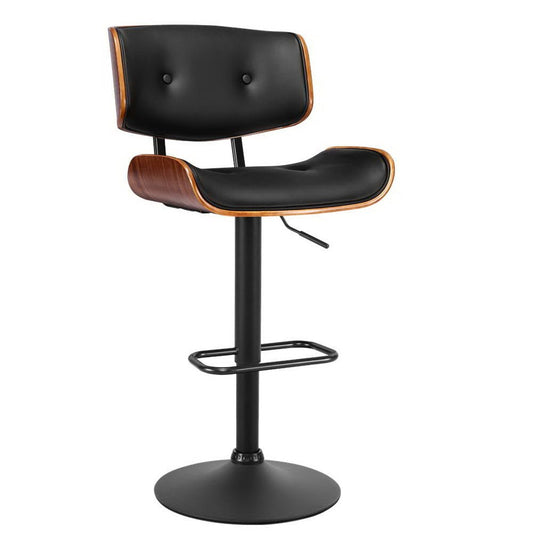 Jace Leather Timber Adjustable Bar Stool Black - Barstool Express