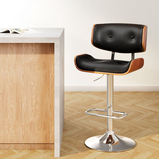 Jace Leather Timber Adjustable Bar Stool Chrome Black - Barstool Express