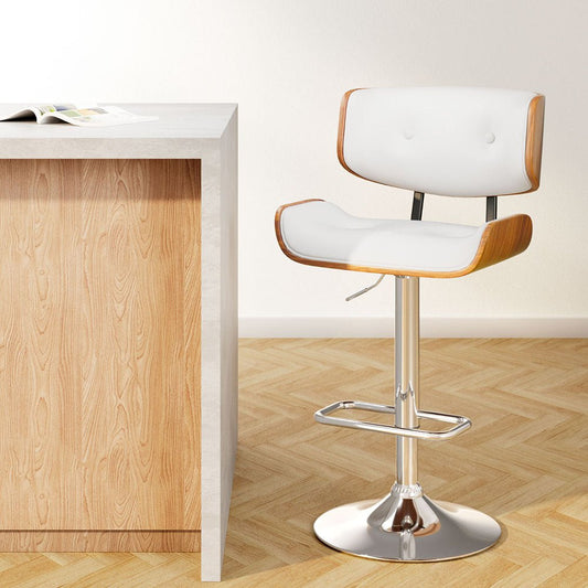 Jace Leather Timber Adjustable Bar Stool Chrome White - Barstool Express
