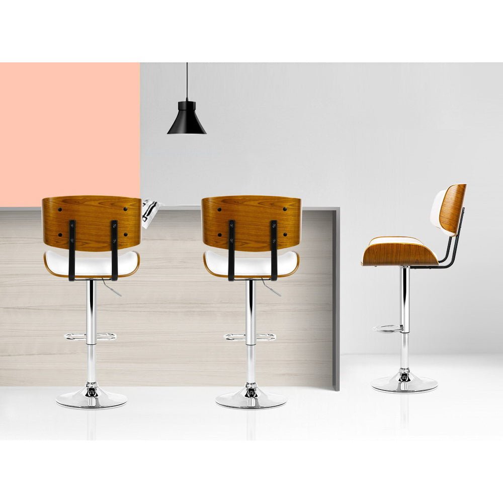 Jace Leather Timber Adjustable Bar Stool Chrome White - Barstool Express