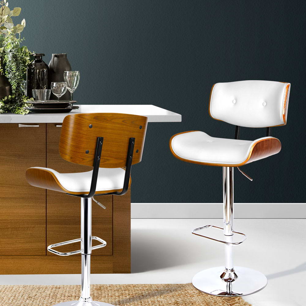 Jace Leather Timber Adjustable Bar Stool Chrome White - Barstool Express