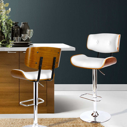 Jace Leather Timber Adjustable Bar Stool Chrome White - Barstool Express