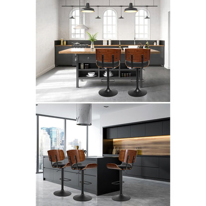 Jace Leather Timber Adjustable Bar Stools Black (Set of 2) - Barstool Express