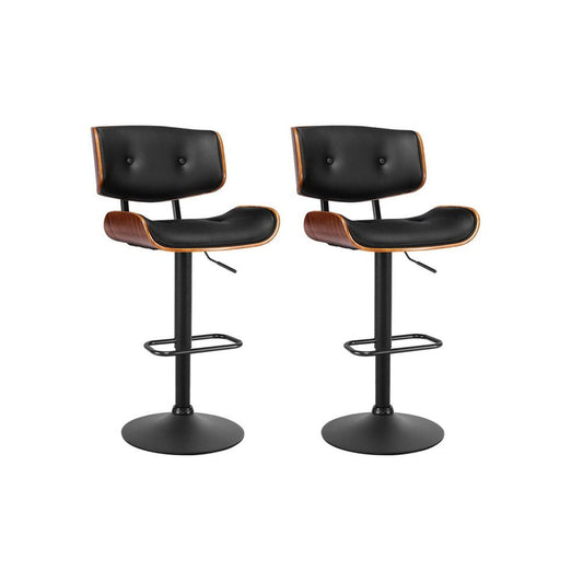 Jace Leather Timber Adjustable Bar Stools Black (Set of 2) - Barstool Express