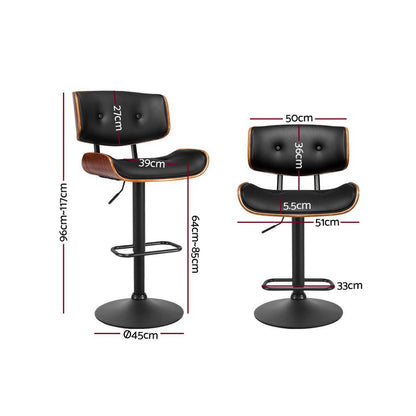 Jace Leather Timber Adjustable Bar Stools Black (Set of 4) - Barstool Express