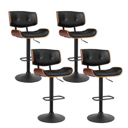 Jace Leather Timber Adjustable Bar Stools Black (Set of 4) - Barstool Express