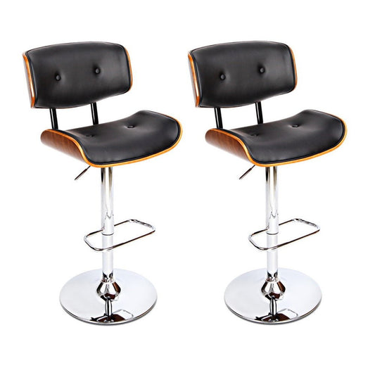 Jace Leather Timber Adjustable Bar Stools Chrome Black (Set of 2) - Barstool Express