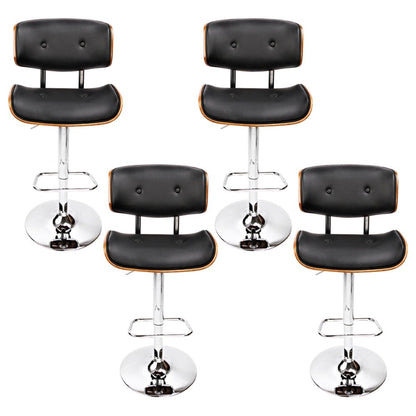 Jace Leather Timber Adjustable Bar Stools Chrome Black (Set of 4) - Barstool Express