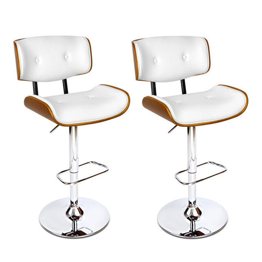 Jace Leather Timber Adjustable Bar Stools Chrome White (Set of 2) - Barstool Express