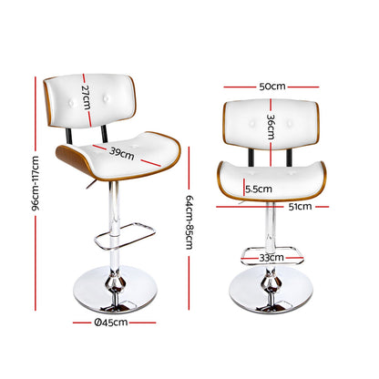 Jace Leather Timber Adjustable Bar Stools Chrome White (Set of 2) - Barstool Express