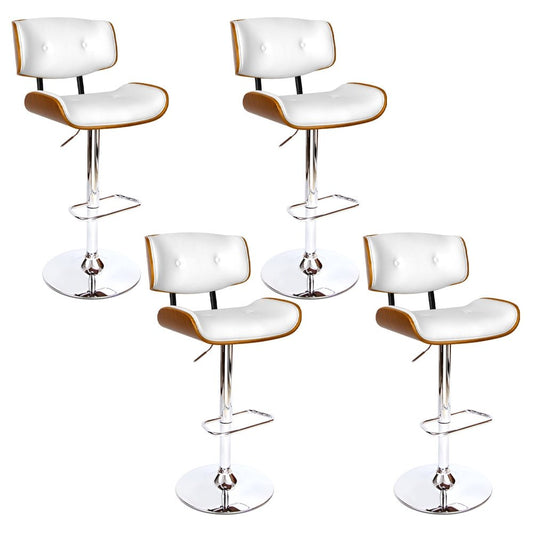 Jace Leather Timber Adjustable Bar Stools Chrome White (Set of 4) - Barstool Express