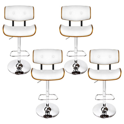 Jace Leather Timber Adjustable Bar Stools Chrome White (Set of 4) - Barstool Express