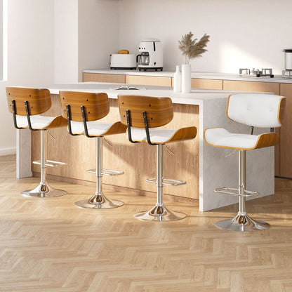Jace Leather Timber Adjustable Bar Stools Chrome White (Set of 4) - Barstool Express