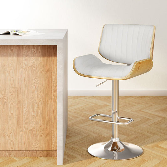 Jacqui Leather Timber Adjustable Bar Stool White - Barstool Express