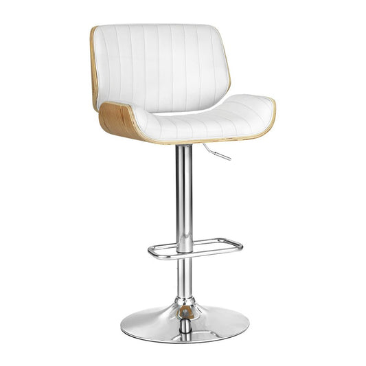 Jacqui Leather Timber Adjustable Bar Stool White - Barstool Express