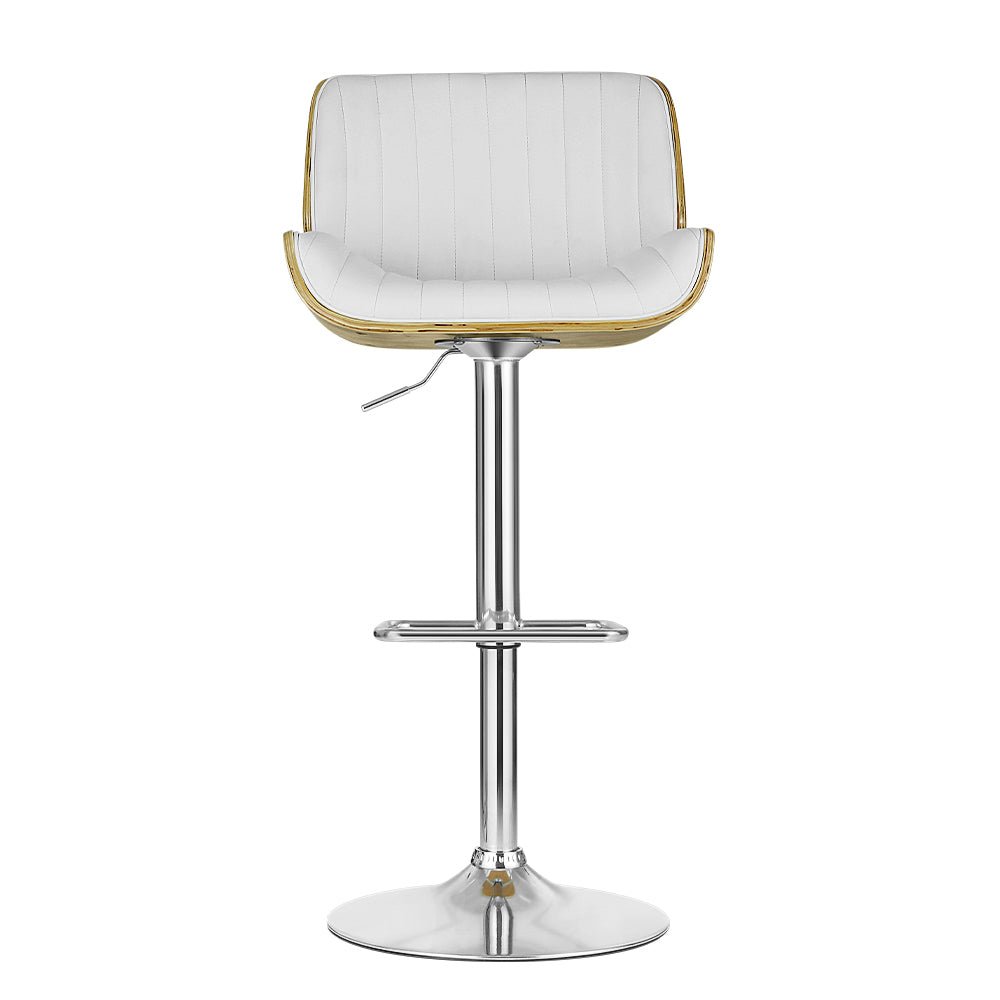 Jacqui Leather Timber Adjustable Bar Stool White - Barstool Express