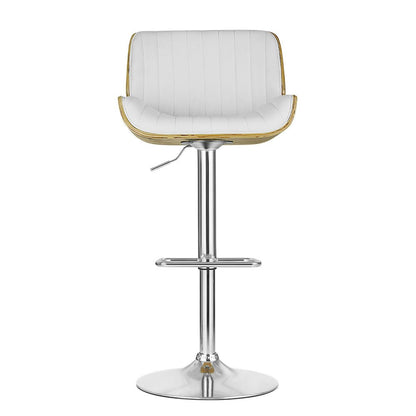 Jacqui Leather Timber Adjustable Bar Stool White - Barstool Express