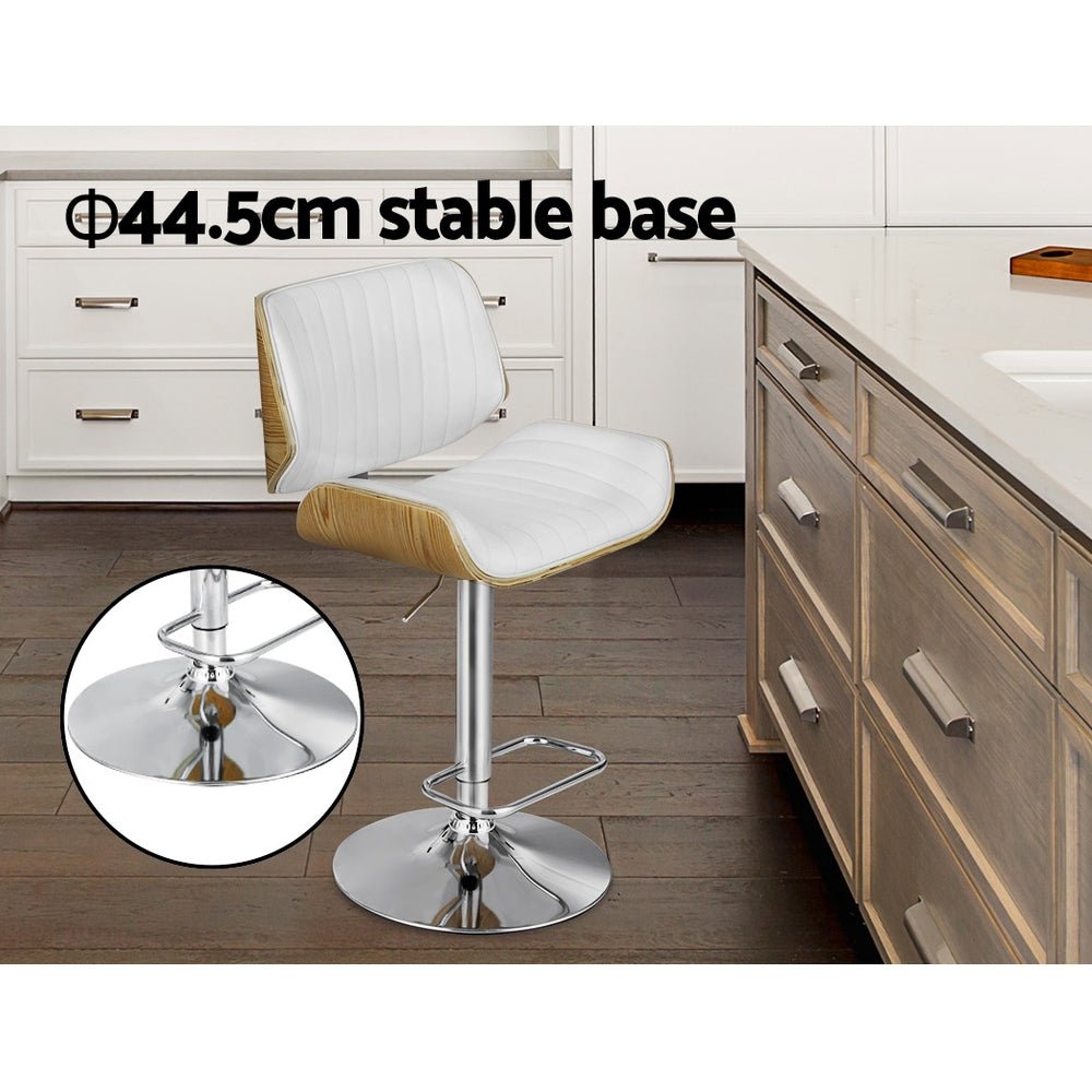 Jacqui Leather Timber Adjustable Bar Stool White (Set of 2) - Barstool Express