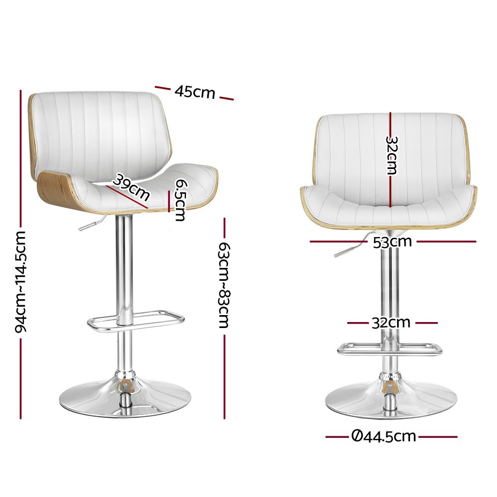 Jacqui Leather Timber Adjustable Bar Stool White (Set of 2) - Barstool Express