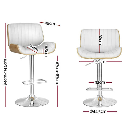 Jacqui Leather Timber Adjustable Bar Stool White (Set of 2) - Barstool Express