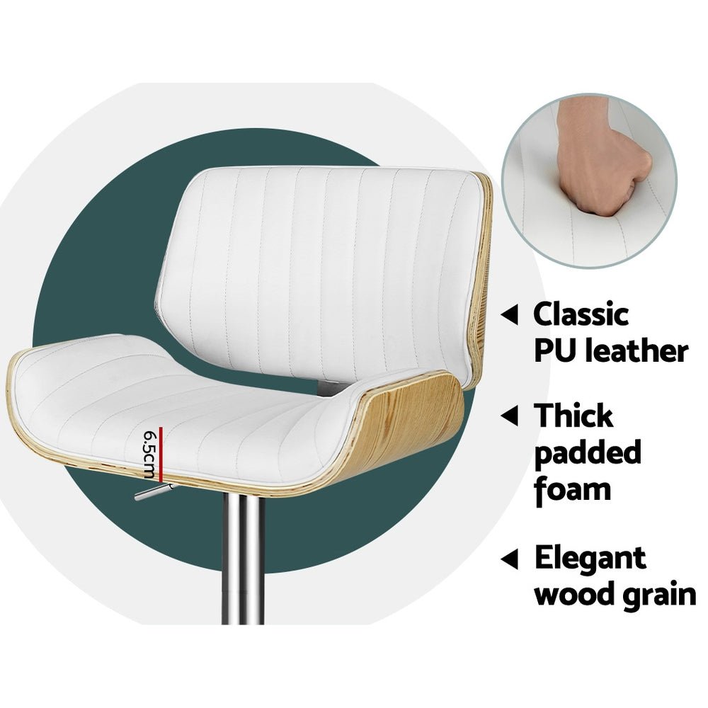 Jacqui Leather Timber Adjustable Bar Stool White (Set of 2) - Barstool Express