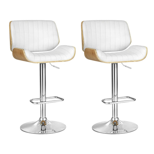 Jacqui Leather Timber Adjustable Bar Stool White (Set of 2) - Barstool Express