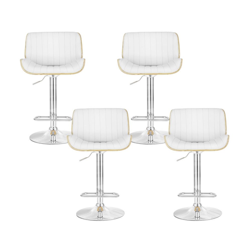 Jacqui Leather Timber Adjustable Bar Stool White (Set of 4) - Barstool Express