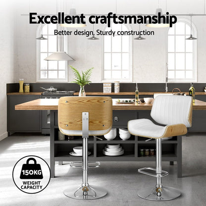 Jacqui Leather Timber Adjustable Bar Stool White (Set of 4) - Barstool Express