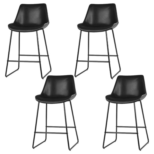 James Leather Bar Stools with Stitching 70cm Black (Set of 4) - Barstool Express