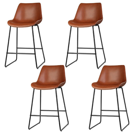 James Leather Bar Stools with Stitching 70cm Brown (Set of 4) - Barstool Express