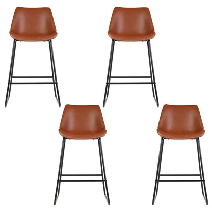 James Leather Bar Stools with Stitching 70cm Brown (Set of 4) - Barstool Express