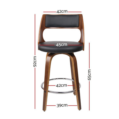 Jock Leather Timber Swivel Bar Stools 65cm Brown & Black (Set of 2) - Barstool Express