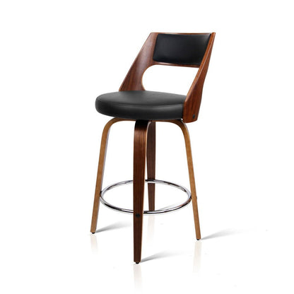 Jock Leather Timber Swivel Bar Stools 65cm Brown & Black (Set of 2) - Barstool Express