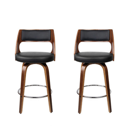 Jock Leather Timber Swivel Bar Stools 65cm Brown & Black (Set of 2) - Barstool Express