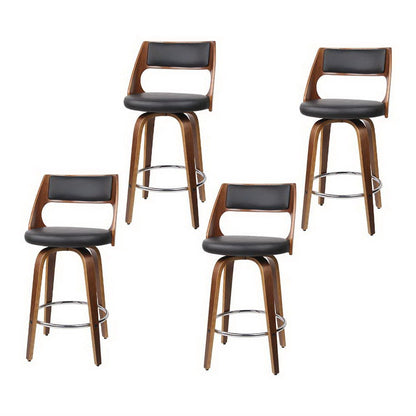 Jock Leather Timber Swivel Bar Stools 65cm Brown & Black (Set of 4) - Barstool Express