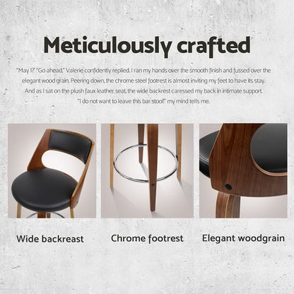 Jock Leather Timber Swivel Bar Stools 65cm Brown & Black (Set of 4) - Barstool Express