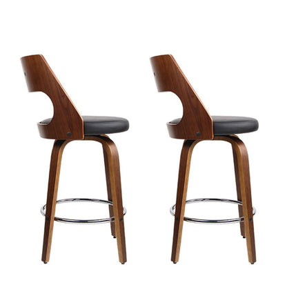 Jock Leather Timber Swivel Bar Stools 76cm Brown & Black (Set of 2) - Barstool Express