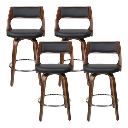 Jock Leather Timber Swivel Bar Stools 76cm Brown & Black (Set of 4) - Barstool Express