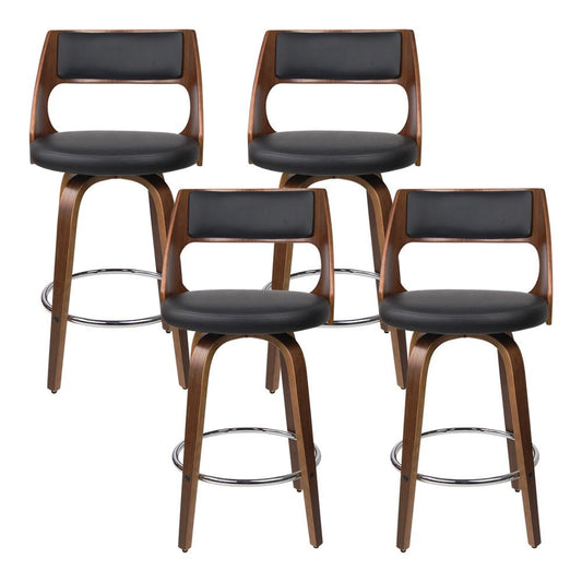 Jock Leather Timber Swivel Bar Stools 76cm Brown & Black (Set of 4) - Barstool Express