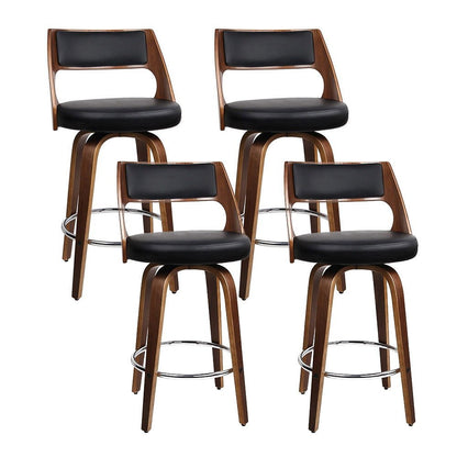 Jock Leather Timber Swivel Bar Stools 76cm Brown & Black (Set of 4) - Barstool Express