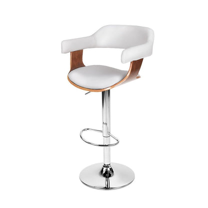 Single Jono PU Leather Adjustable Bar Stool in White with Timber Features and Chrome Base