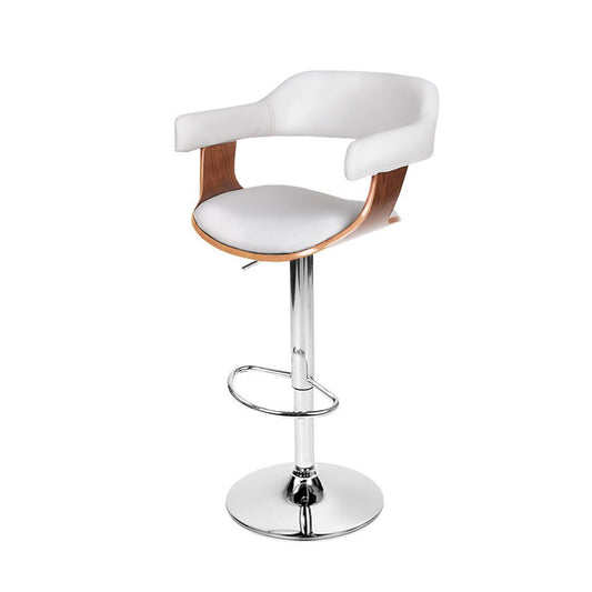 Single Jono PU Leather Adjustable Bar Stool in White with Timber Features and Chrome Base